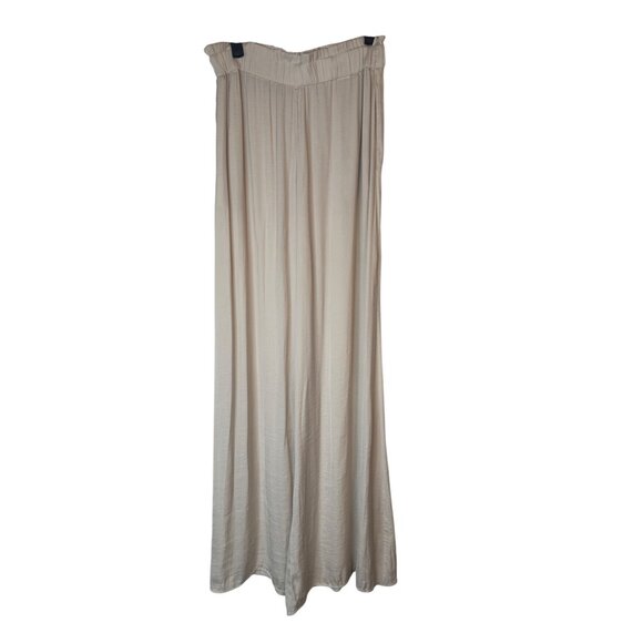 Zara XS Beige Wide-Leg Palazzo Pants Lightweight Flowy Elastic Waist - Picture 2 of 9